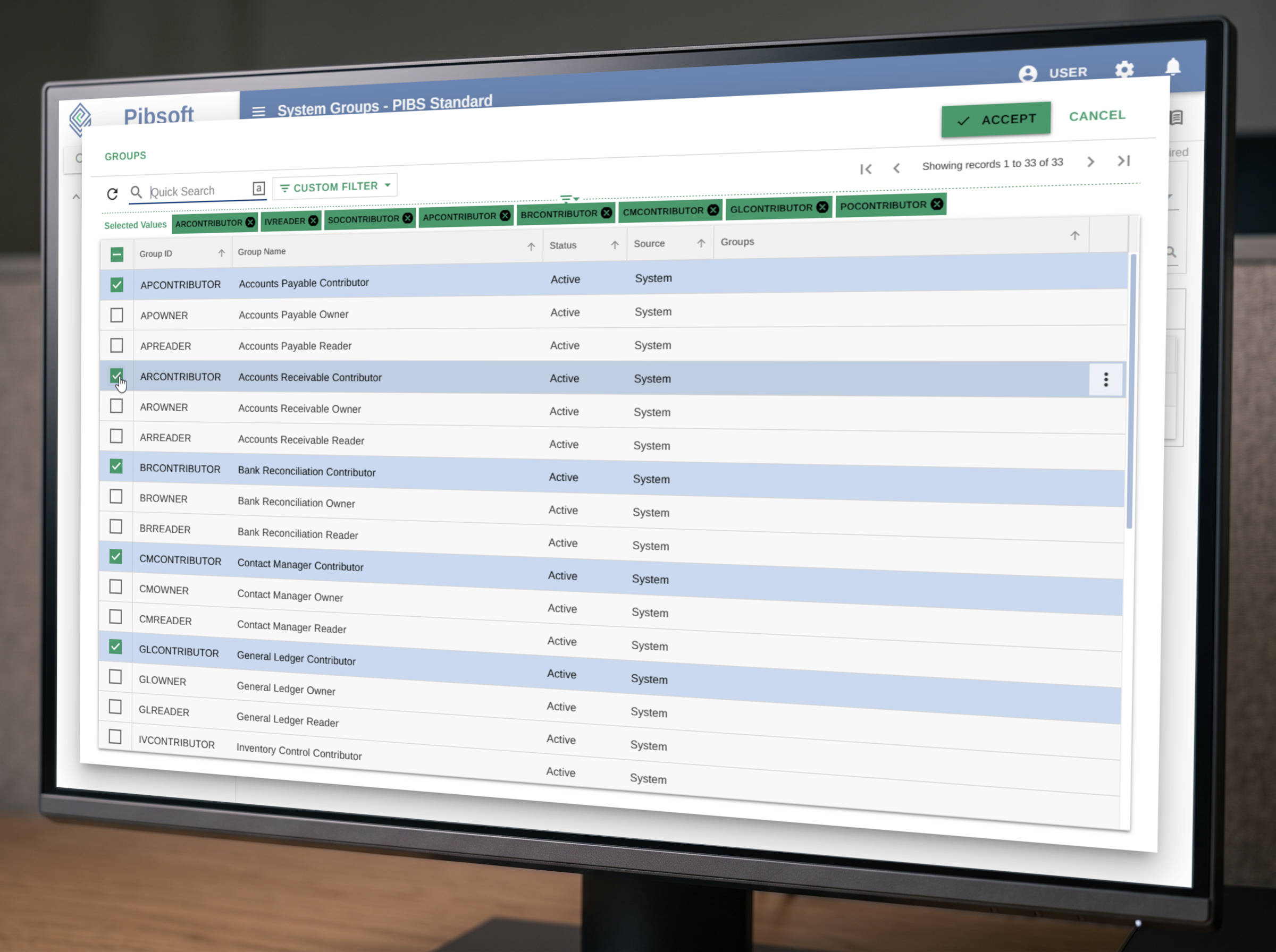Pibsoft permission management and role assignment screen